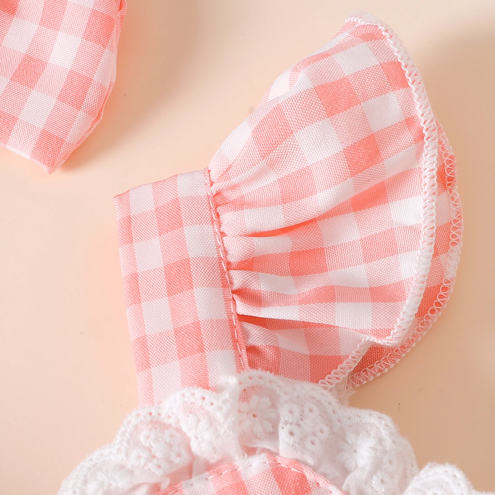 2PCS Summer 0-2 Year Old Baby Girls Soft And Comfortable Fresh Sweet Pink Plaid Skirt Dress + Headscarf