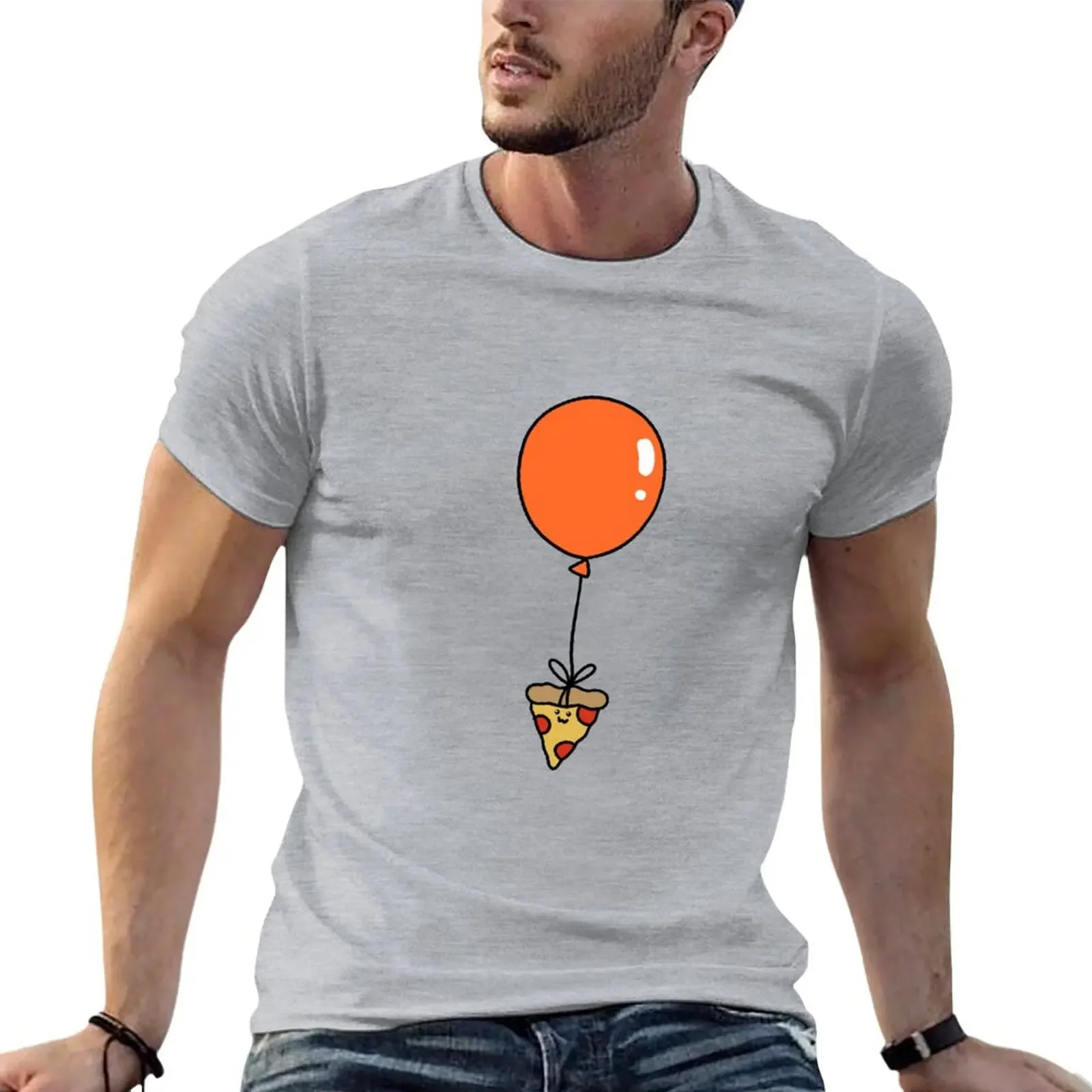 Orange Balloon Pizza Slice T-shirt summer top shirts graphic tees mens white t shirts