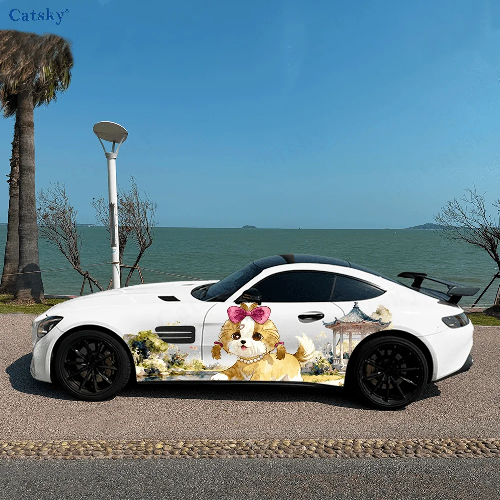 

Ши-тцу ходячий павильон автомобильные виниловые наклейки самоклеящаяся наклейка из ПВХ подходит для грузовиков внедорожник Декор автоаксессуары подарок