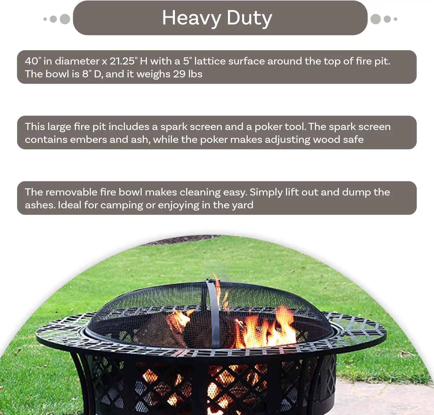 40-Inch Round Steel Fire Pit Table with Durable Spark Screen and Poker - Portable Design - Black - Diamond Weave