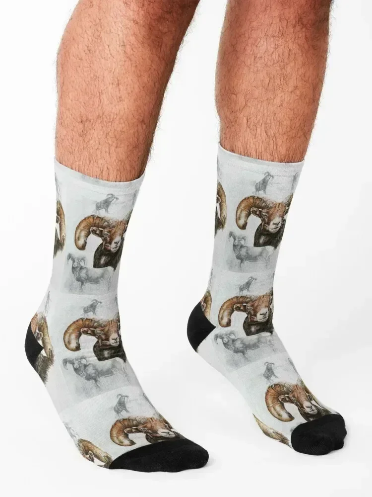 North American Bighorn Sheep Collage Socks hip hop with print New year's cute Socks Women Men's