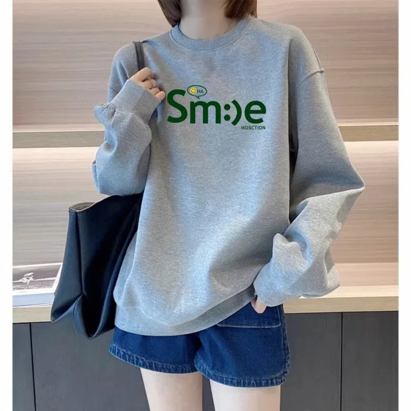 Spring Autumn Round Neck Letter Geometric Printing Lantern Long Sleeve Plant&Flowers Women\'s Clothing Pullover Casual Tops