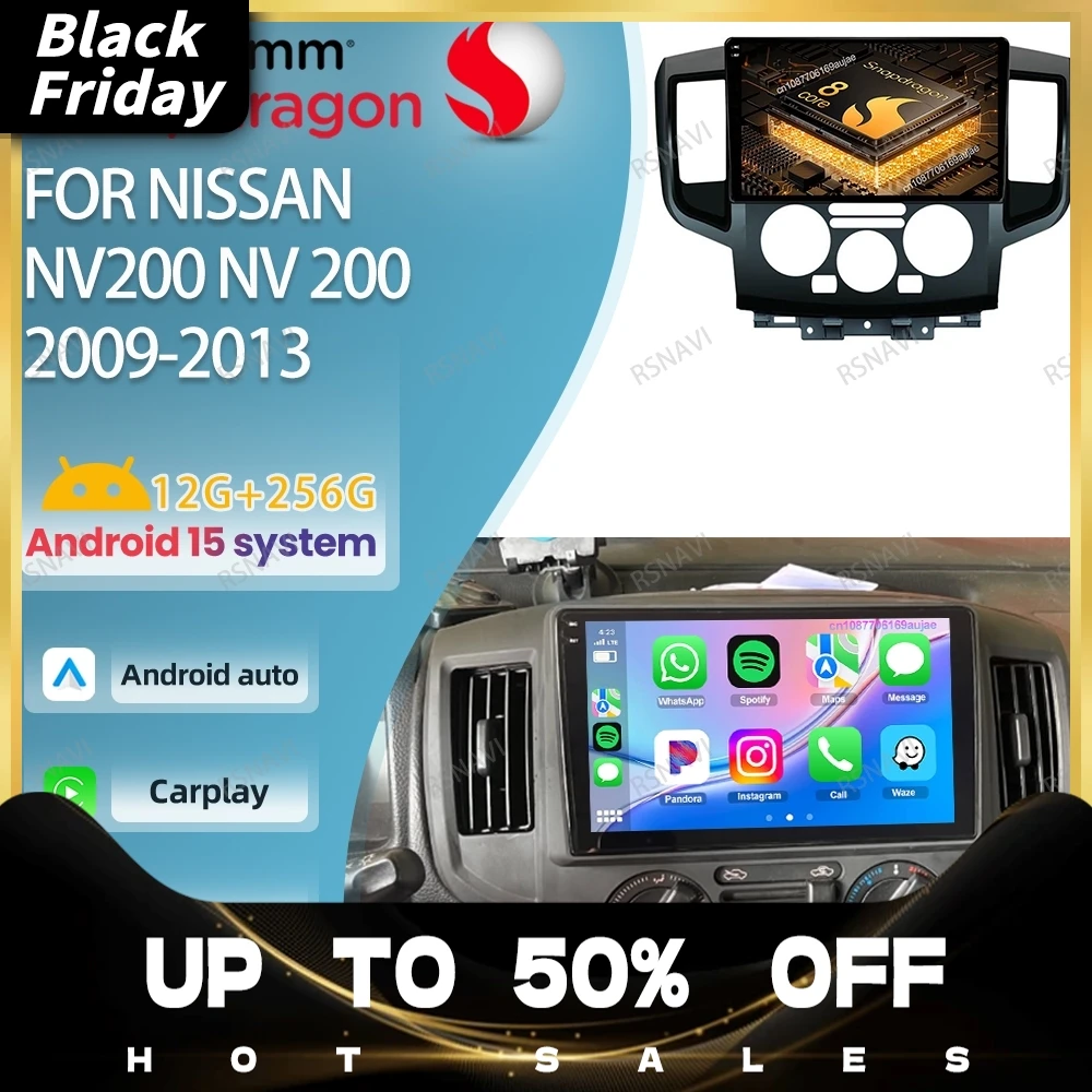 Car Radio Android 15 For Nissan NV200 NV 200 2009-2013 GPS Stereo Wireless Carplay Auto Multimedia Navigation Head Unit Qualcomm