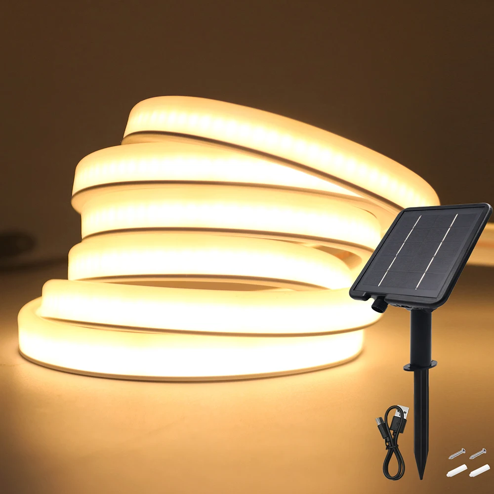 Solar Double Sided Lighting COB LED Neon Strip Light Waterproof 24V 320 LEDs Flex Lamp 300K 4000K 6000K 5m 10m 0.5m Garden Decor