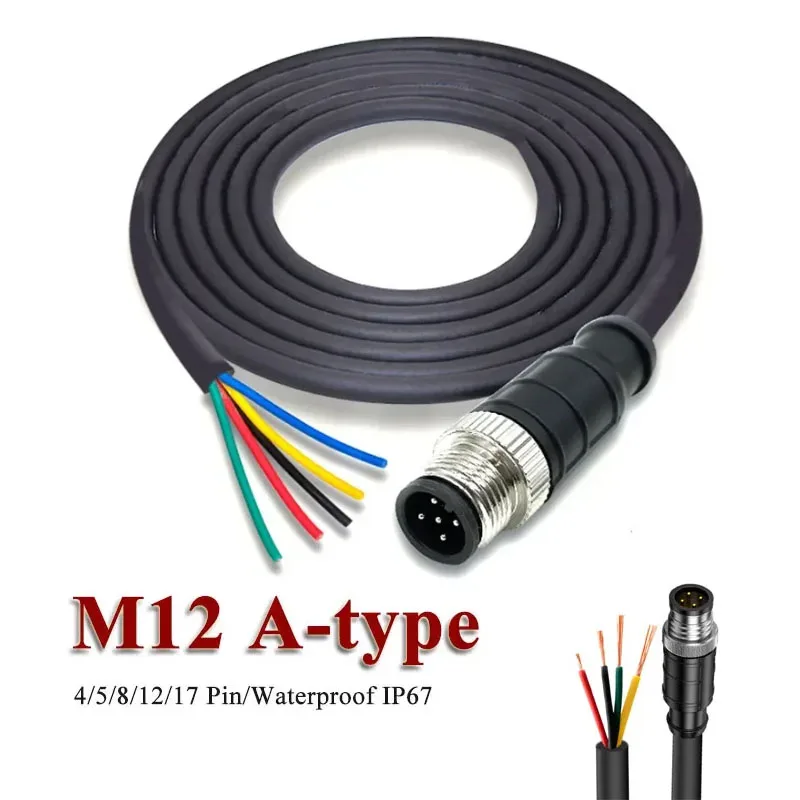 Waterproof M12 A-type 4/5/8/12/17 Pin Connection Cable IP67 A-Code Sensor Wire IO Power Cord Male Female Aviation Plug with Line