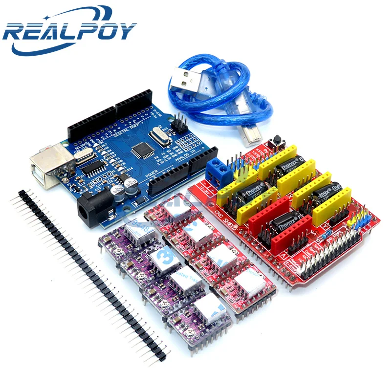 3d-принтер-гравировального-станка-cnc-shield-v3-4-шт-drv8825-или-a4988-Плата-расширения-драйвера-для-arduino-uno-r3-с-usb-кабелем