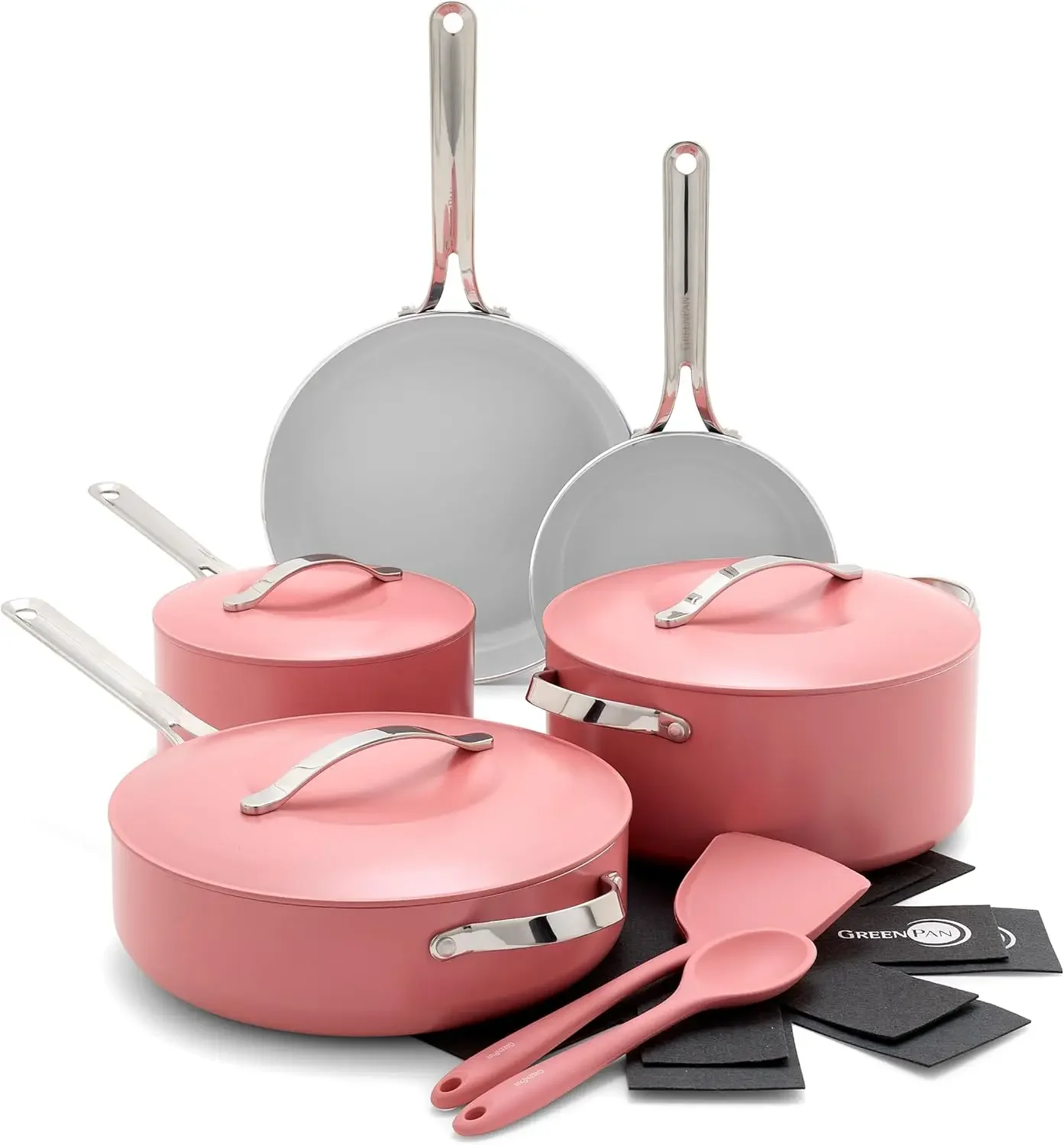 Healthy Ceramic Nonstick 10-Piece Cookware Pots and Pans Set, PFAS & PFOA-Free Frying Pans Saute Oven & Broiler Safe Coral