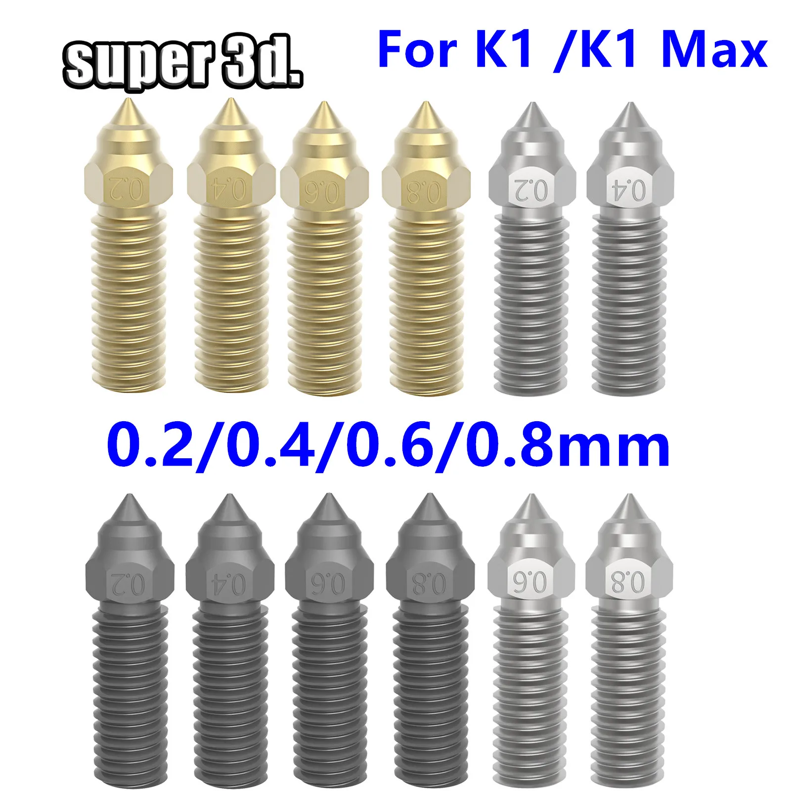 For Creality K1/K1 Max Nozzle Hardened Steel Brass Nozzles Kit 3D Printer Accessories Nozzle High Flow For K1 Sidewinder X1 Vype