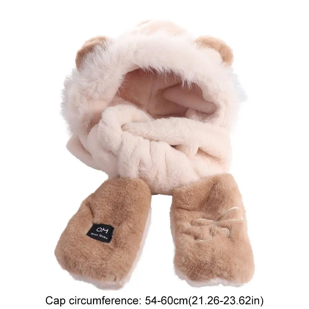 Fashion Cute Bear Ears Hat Embroidery Bow Cartoon Scarf Hat Glove for Women Ski Hat Earmuff Furry Scarf Cap Set Riding