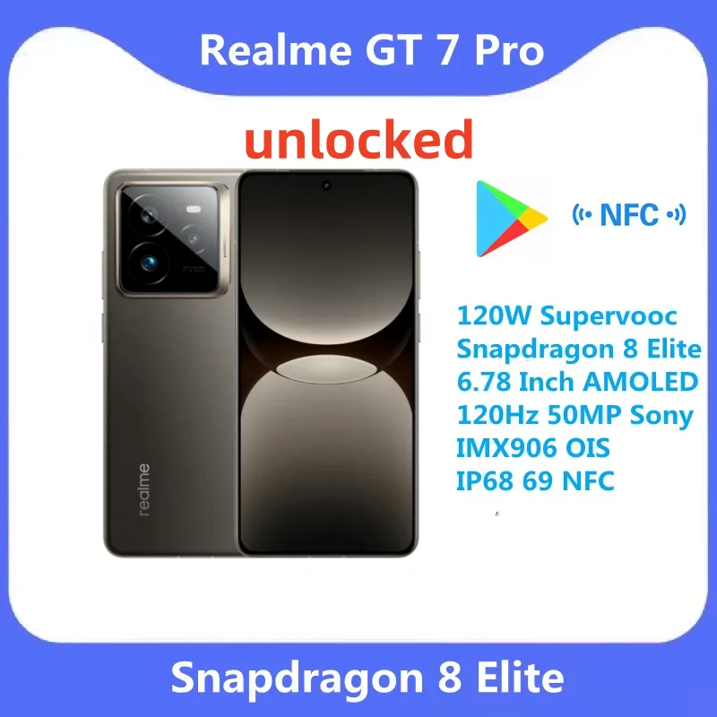 Unlocked Original Realme GT 7 Pro 6500mAh 120W Supervooc Snapdragon 8 Elite 6.78 Inch AMOLED 120Hz 50MP Sony IMX906 OIS IP68 69