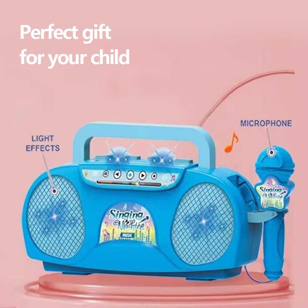 Kids Microphone Karaoke Machine Music Instrument Toys with Light Indoor Outdoor Travel Educational Toy Gift for Girl Boy Child