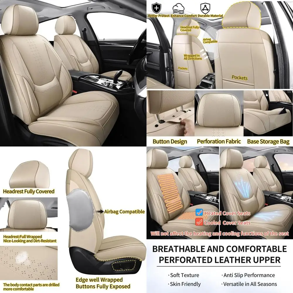 

Универсальные чехлы на передние сиденья для автомобилей, внедорожников, седанов и грузовиков — бежевые кожаные водонепроницаемые подушки сидений (пара)