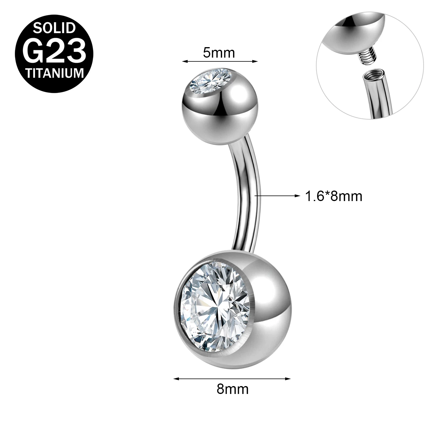 Women's G23 Titanium Belly Button Ring with CZ Crystal