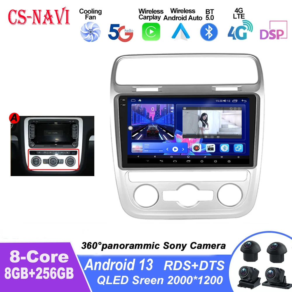 

9 Inch Android 13 For VW Volkswagen Scirocco AT 2009 - 2014 Car Radio Navigation GPS ADAS Multimedia Carplay Auto WIFI 4G DSP BT