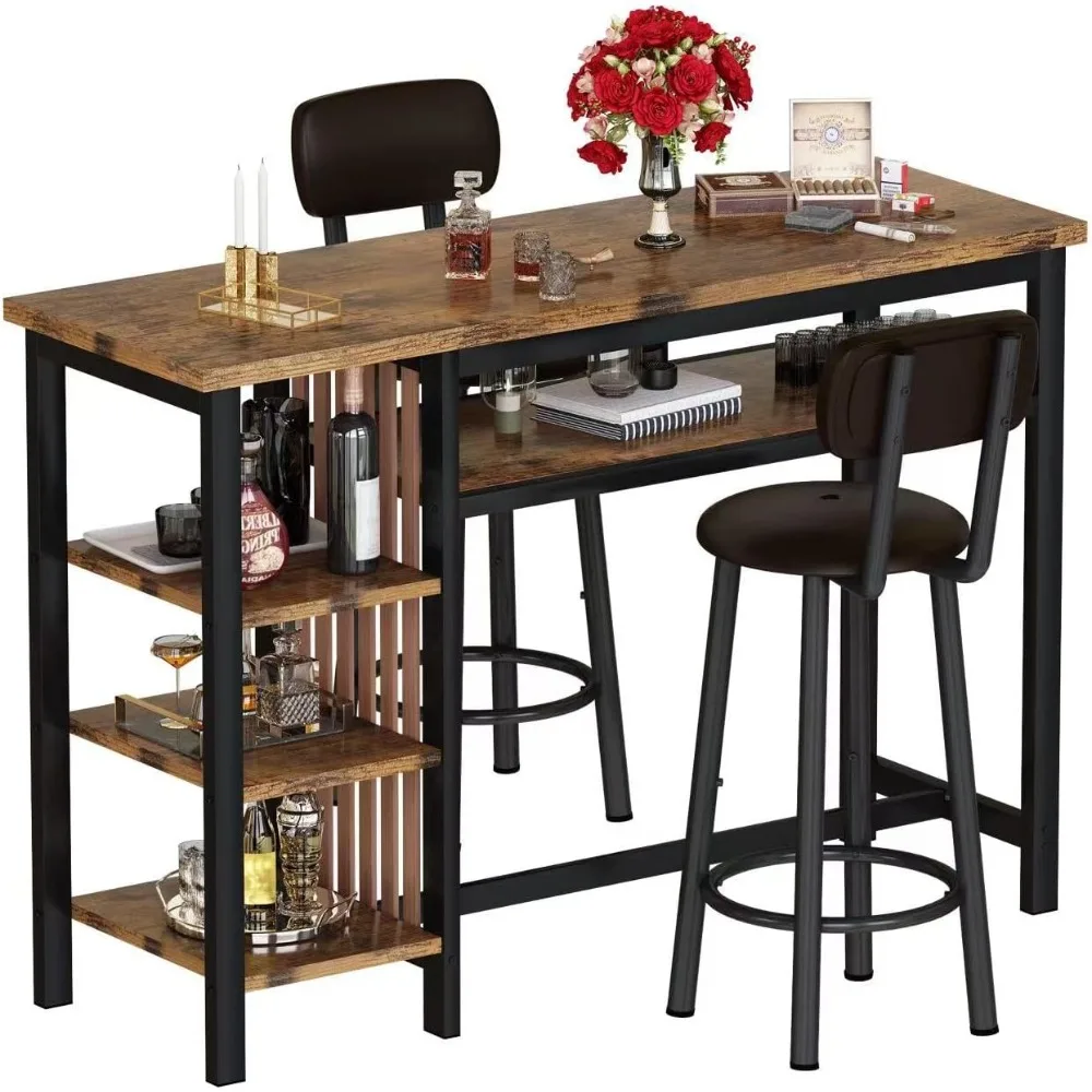 

47" Bar Dining Table Set for 2, 3 Piece Bar Table and Chairs Set, Kitchen Counter Height Dining Table Set, Small Kitchen Bar Ta