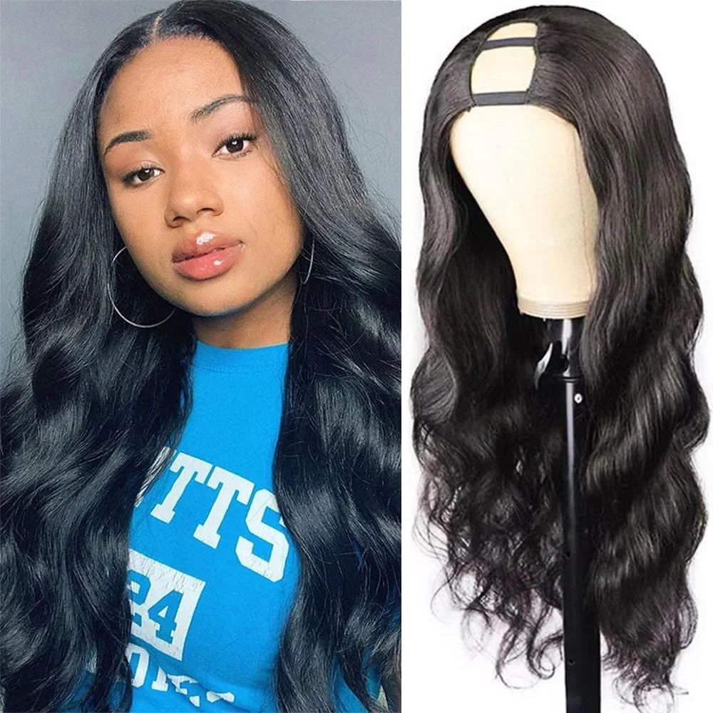 Body Wave U Part Wig Human Hair For Women Machine Made Brazilian Body Wave Human Hair U Part Wigs 180% Density Natural Color