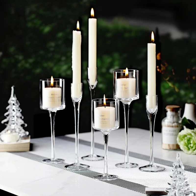 3Pcs/Set Glass Candle Holder Transparent Candle Cup Candles Container Desktop Candlestick Decor Candlelight Dinner Decoration