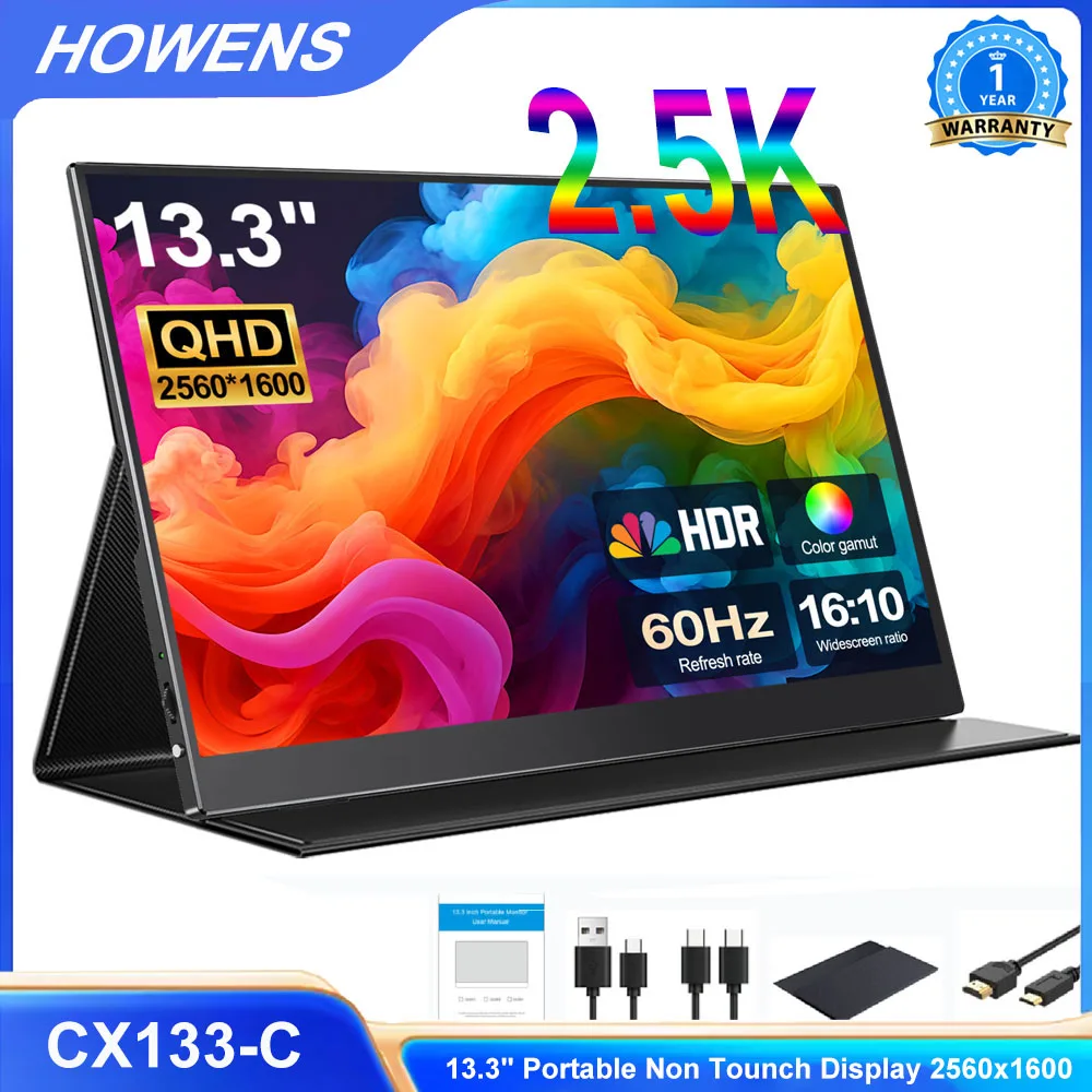 HOWENS 13.3 Inch Portable Display 2560x1600P Extend Display IPS LCD Panel Stand VESA USBC Mini HDMI Mobile Monitor For Laptop PC