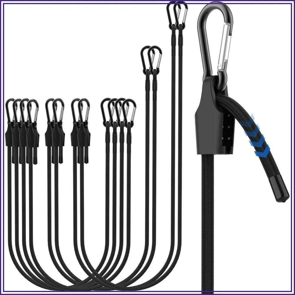 

8 Pcs Adjustable Bungee Cord with Hooks, 3 Sizes 12" 24" 36" Black, Heavy Duty for Camping Bike Racks Tents