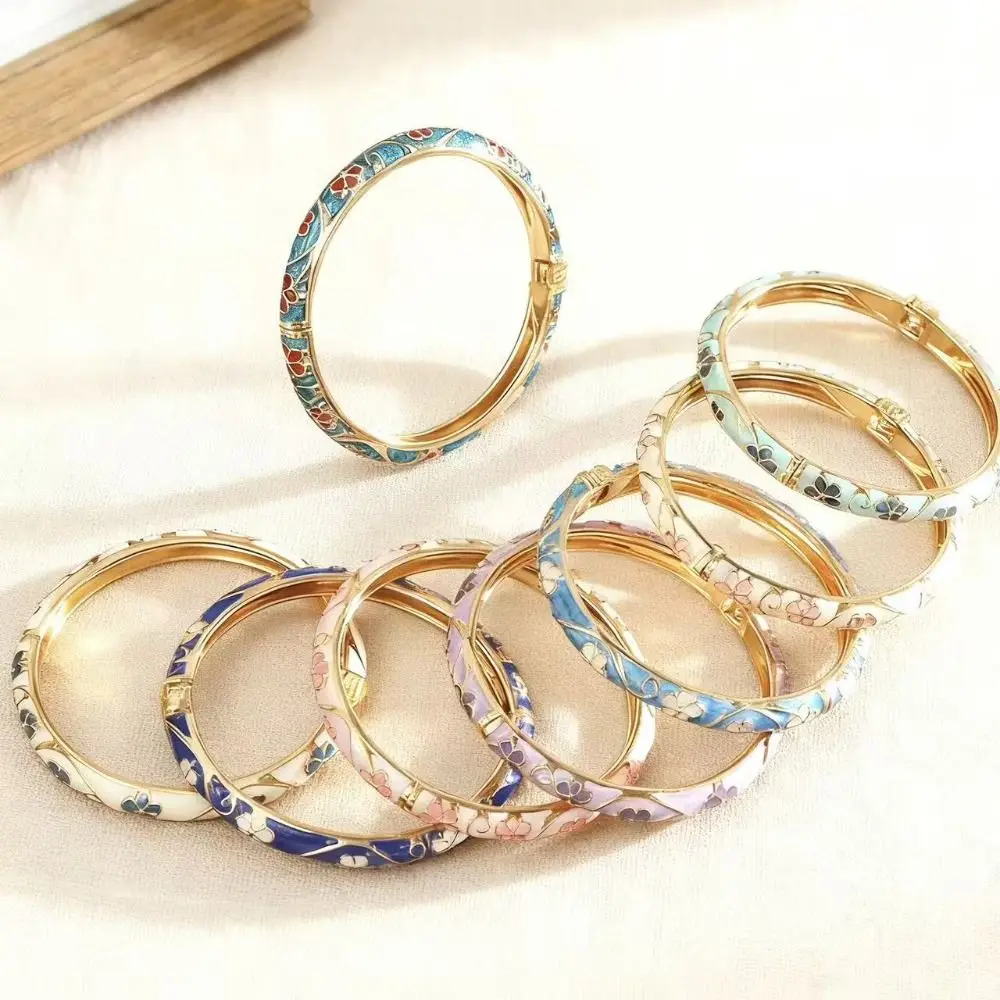 Traditional Vintage Cloisonne Bangle Chinese Classic Hollow Out Flower Bangle Vintage Ethnic Women's Hand Bracelet Jewelry Gifts