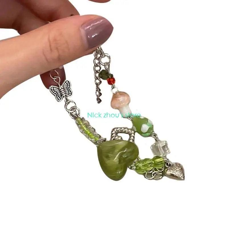 E15E Glass Bead Mushroom Flower Pendant Link Chain Stitching Bracelet Beach Jewelry