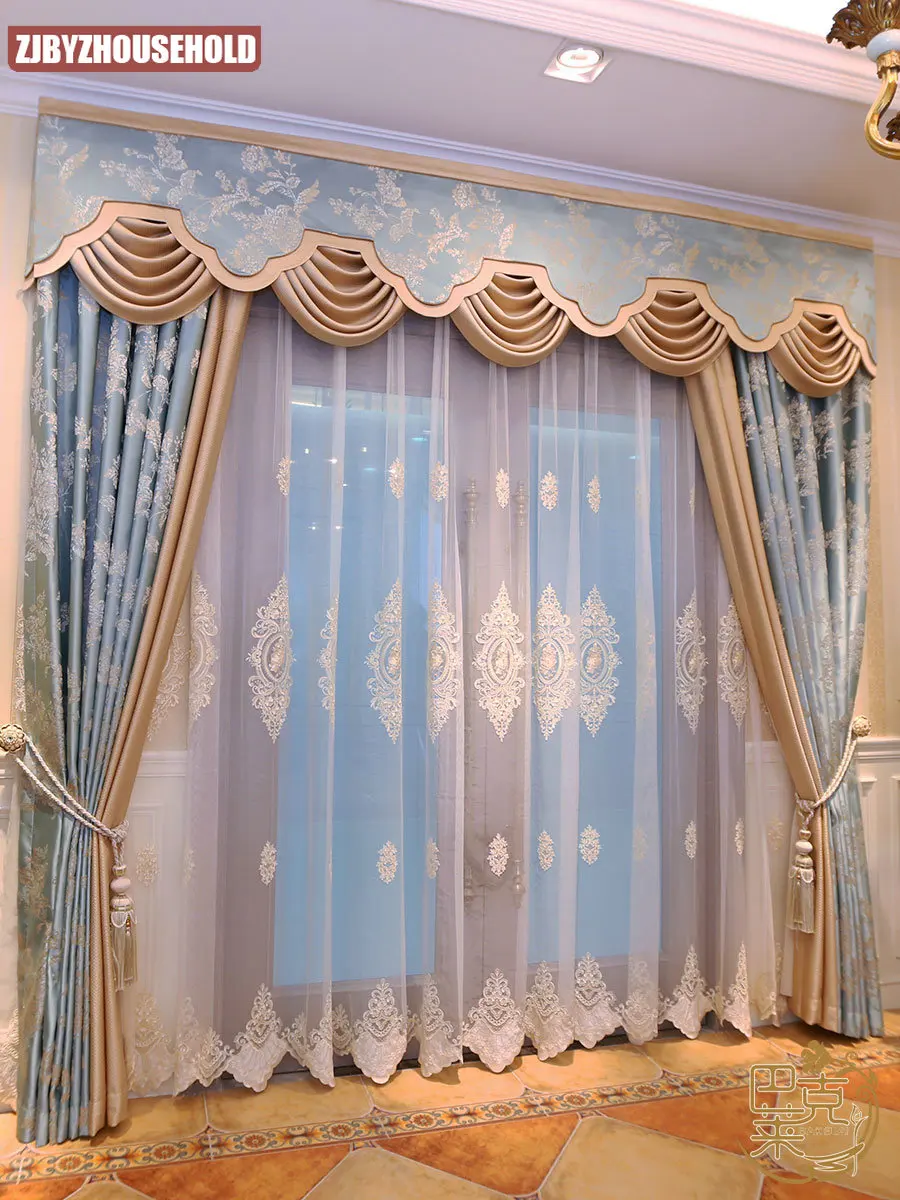 Customized European curtains living room luxury nobility simple finished new Chinese high-grade luxury water wave curtain head