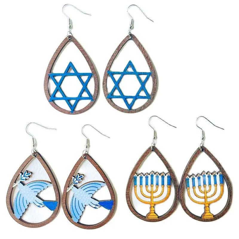 New Hanukkah Jewelry Acrylic Earrings Hanukkah Candle Star Elf Water droplets Earrings Holiday Decorative Gift