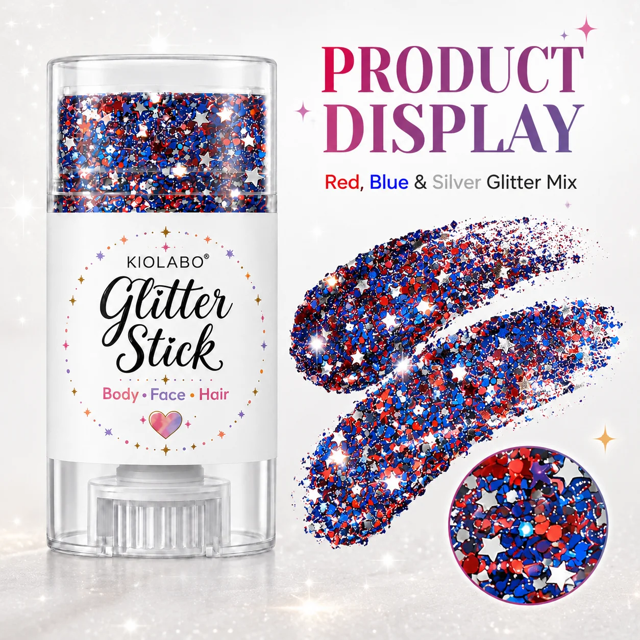 16g Star Sequins Glitter Stick, Multi Use Sparkling Gel Makeup for Face Hair Body Party