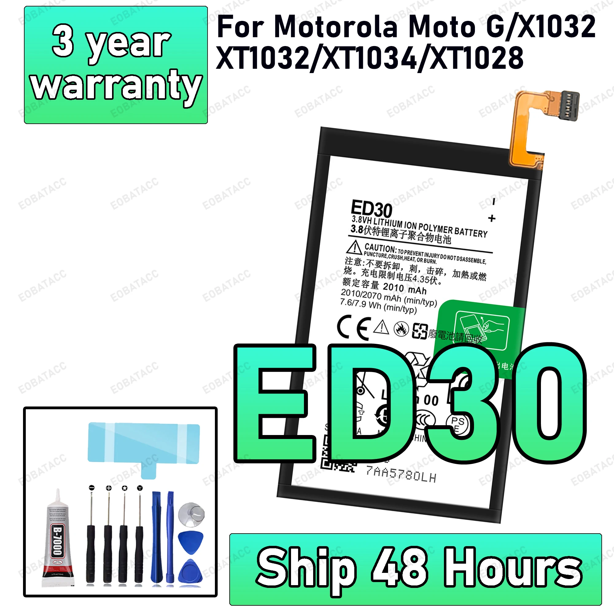 

100% New High Quanlity ED30 Battery For Motorola Moto G/X1032/XT1032/XT1034/XT1028 Replacement Phone Batteries +Tools