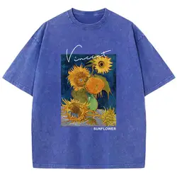 Van Gogh Sunflower Print Printed Male T-Shirt Graphic Cotton T-Shirts High-Quality Cool Tee Shirt Cute Oversized Short Sleeve