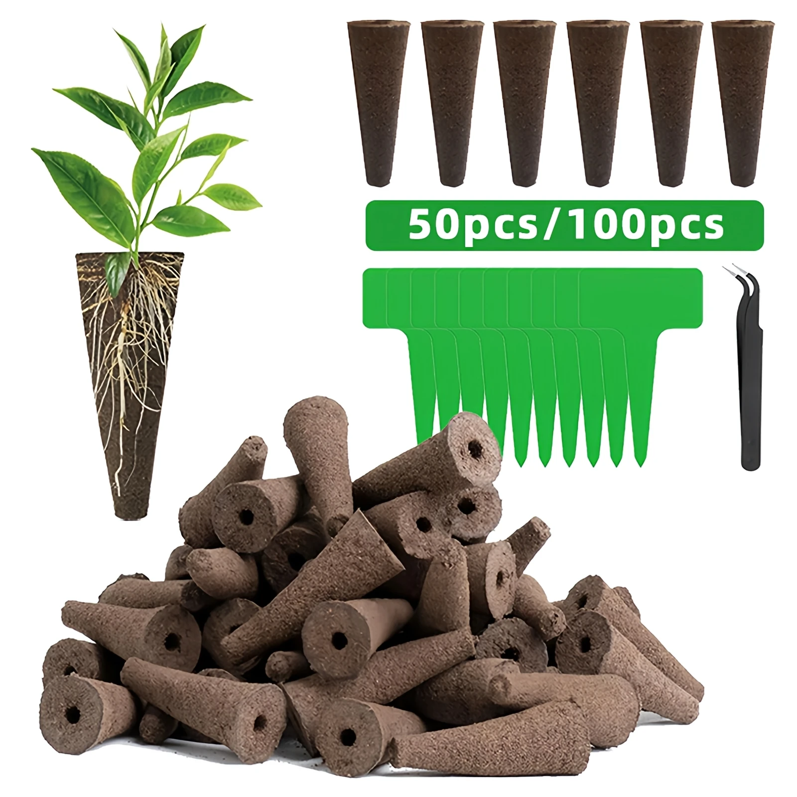 50/100Pcs Hydroponic Pods Kit with Plant Labels Seed Grow Sponges Root Growth Indoor Gardening Accessories
