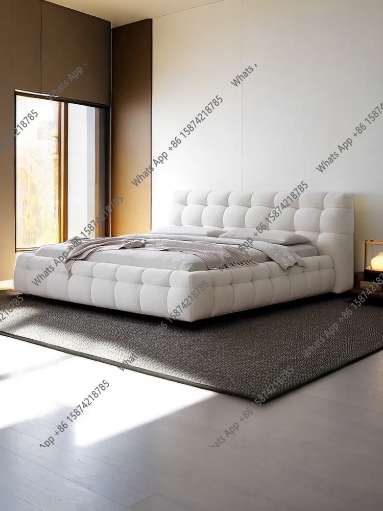 Cream Style Marshmallow Fabric Bed Modern Minimalist Master Bedroom Lamb Fleece Designer Home Double Bed Minimalist Italian Mini