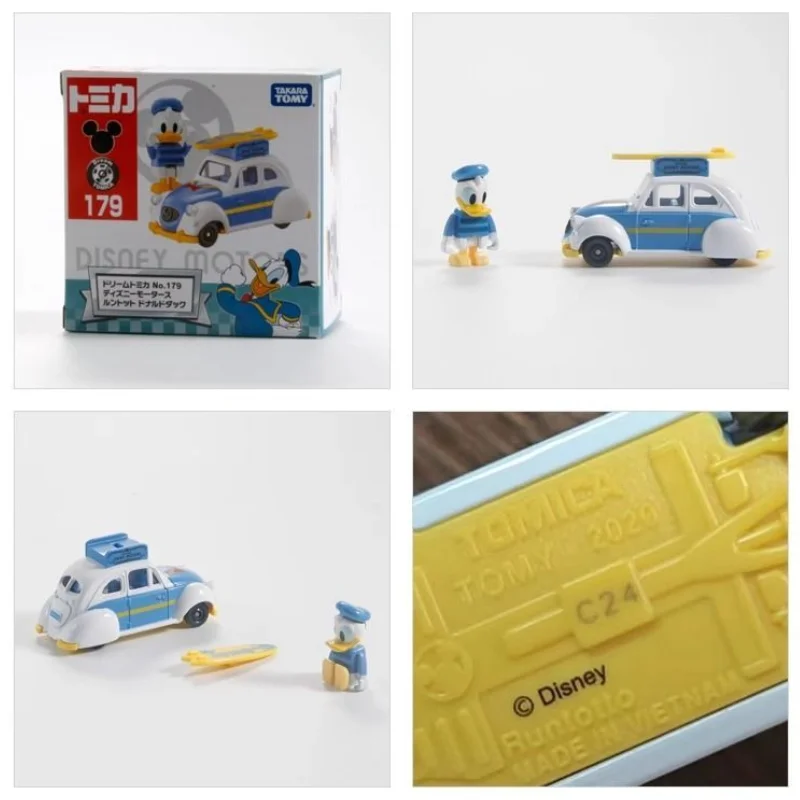 TAKARA TOMY Tomica-juguetes de aleación para niños, vehículo de Motor fundido a presión, modelo de Metal, pato Donald Surfing Tourer, Disney, regalo para niños, NO.179