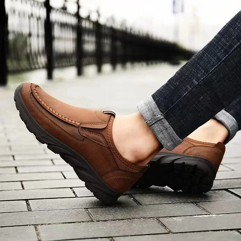 Men Casual Sneakers Hand-stitching Leather Shoes Comfty Driving tennis Shoes Breathable Leather Loafers Men Shoes tenis hombres