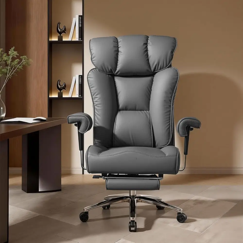 

Эргономичное поворотное кресло из искусственной кожи с регулируемым подголовником и поясничной опорой для домашнего офиса или игр