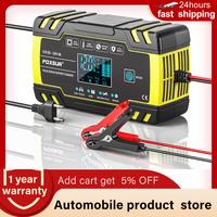 FOXSUR 12V 24V 8A  Automatic Battery Charger 3-stage  Pulse Repair LCD Display Smart Car Battery Charger GEL Lead-Acid WETF