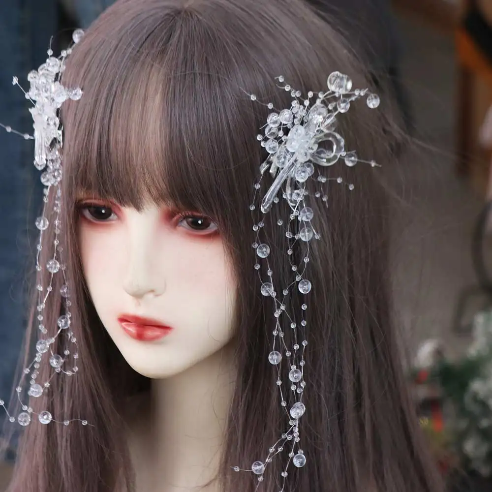 

Fashion Elegant Bridal Headwear Tassel Luxury Bride Headdress Transparent Crystal Beads Wedding Hairpin Hair Accessories