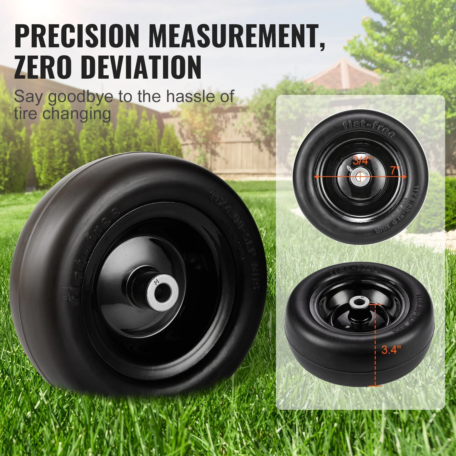 VEVOR Lawn Mower Tires with Rim, 11x4-7" Tubeless Tractor Tires, 2-Pack Tire and Wheel Assemby, Flat-free PU Tire, 3.4" Centered