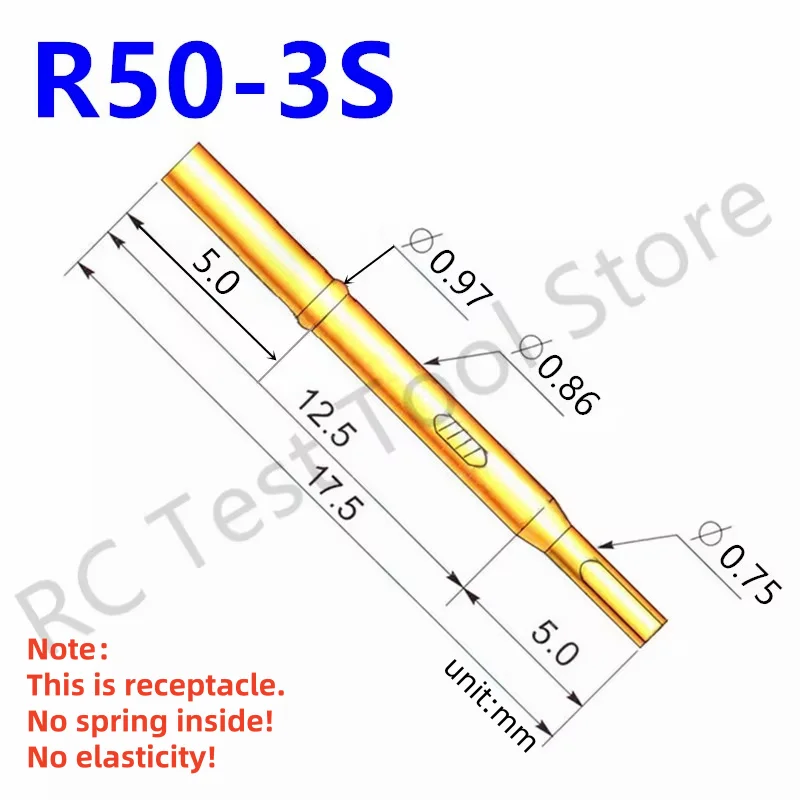 20/100PCS R50-3S Test Pin P50-B Receptacle Brass Tube Needle Sleeve Seat Solder Connect Probe Sleeve Length17.5mm Dia 0.86mm
