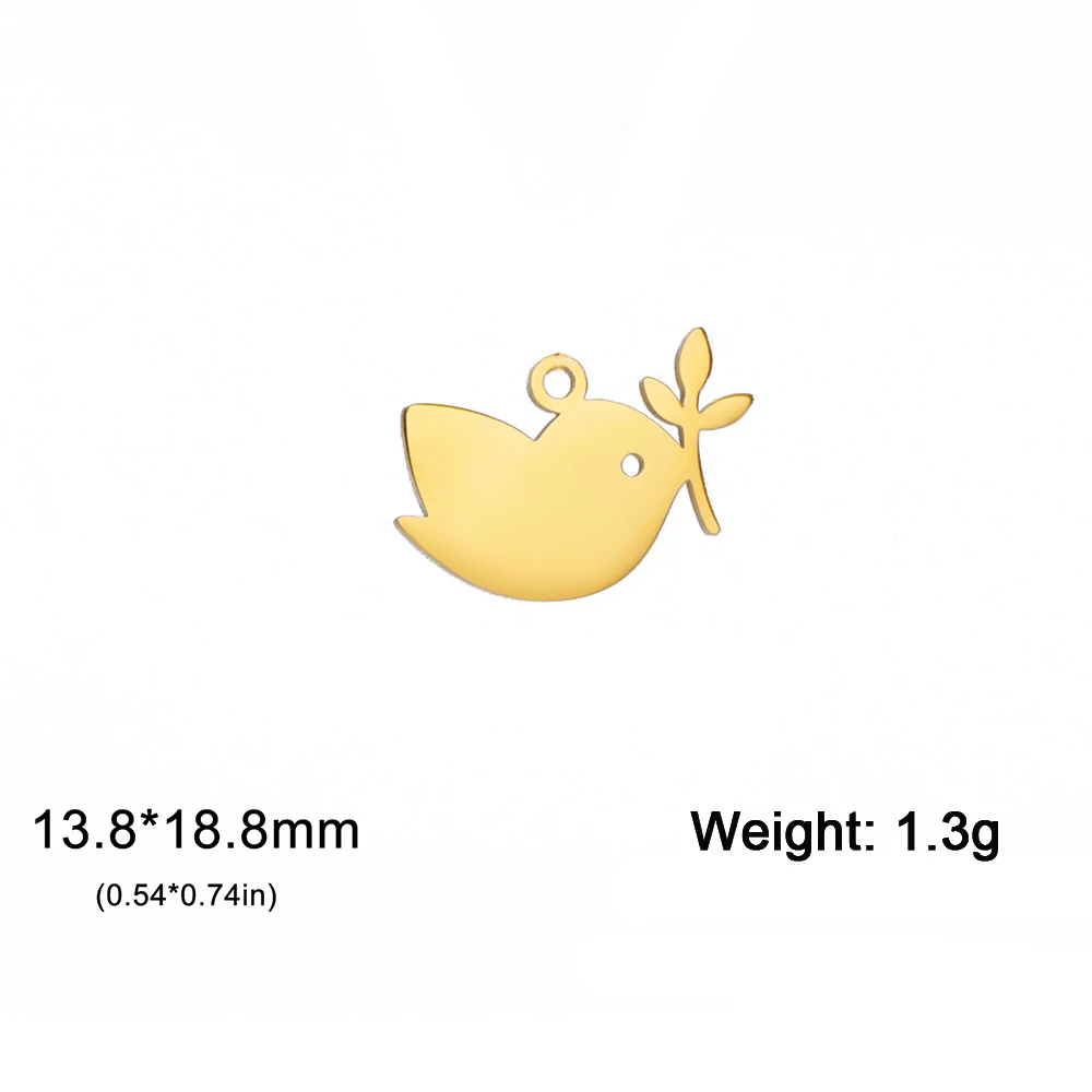 EUEAVAN 5pcs Cute Bird on Branch Stainless Steel Charms for Jewelry Making Lovely Dove Animal Charm DIY Pendants Wholesale