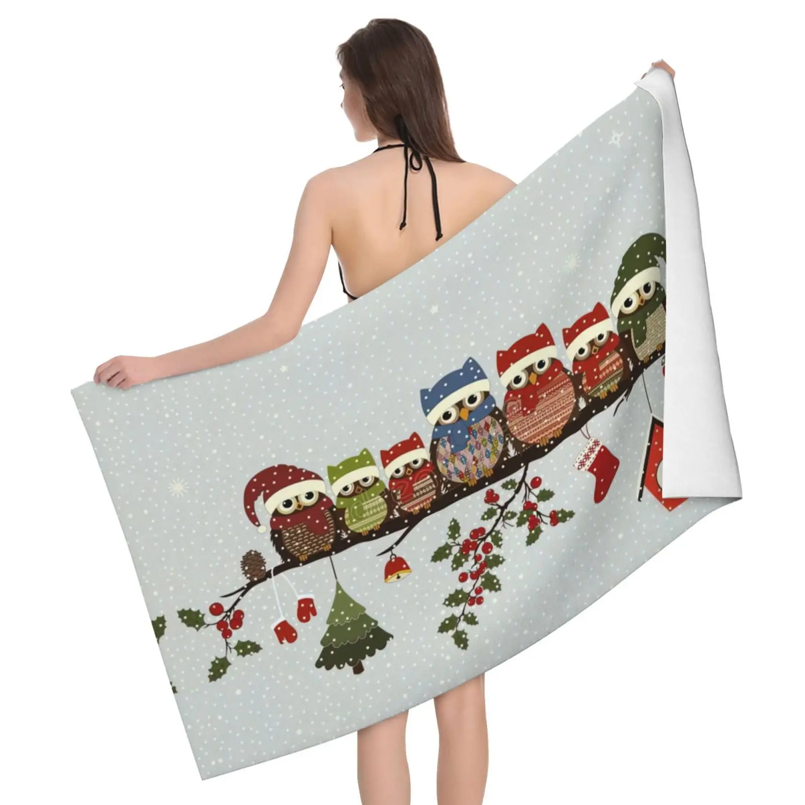 Cute Cartoon Owl Beach Towel Sand Free Bath Towel Absorbent Quick Dry Soft Lightweight Beach Blanket for Travel Gym Camping Swim