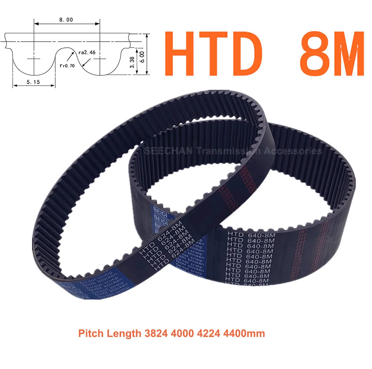 

HTD 8M Rubber Closed Synchronous Timing Belt Width 15 20 25mm Perimeter 3824 4000 4224 4400mm