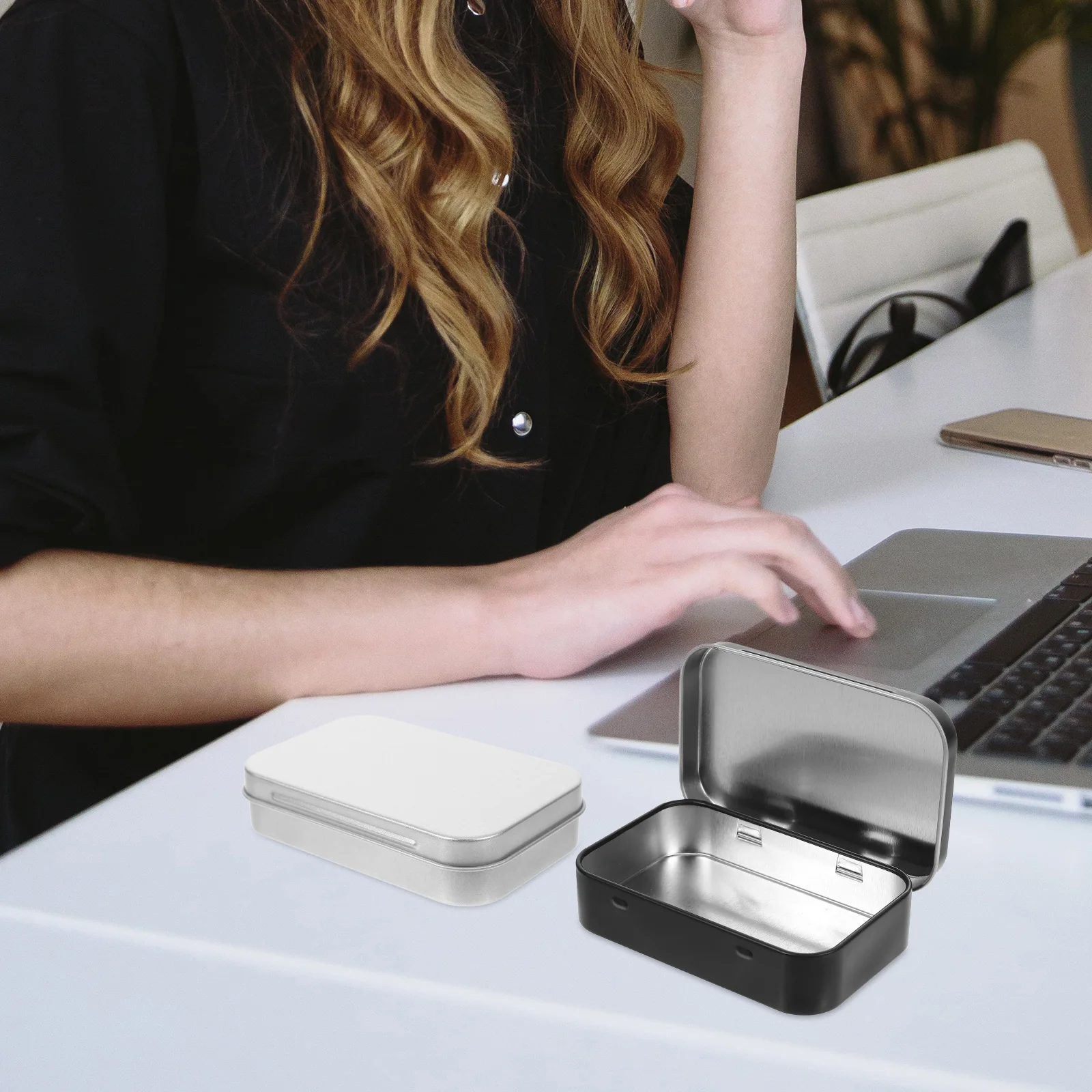 

8PCS Metal Storage Tin Boxes Durable Tinplate Rectangular Containers Lids Compact Lightweight Jewelry Coin Button Holder