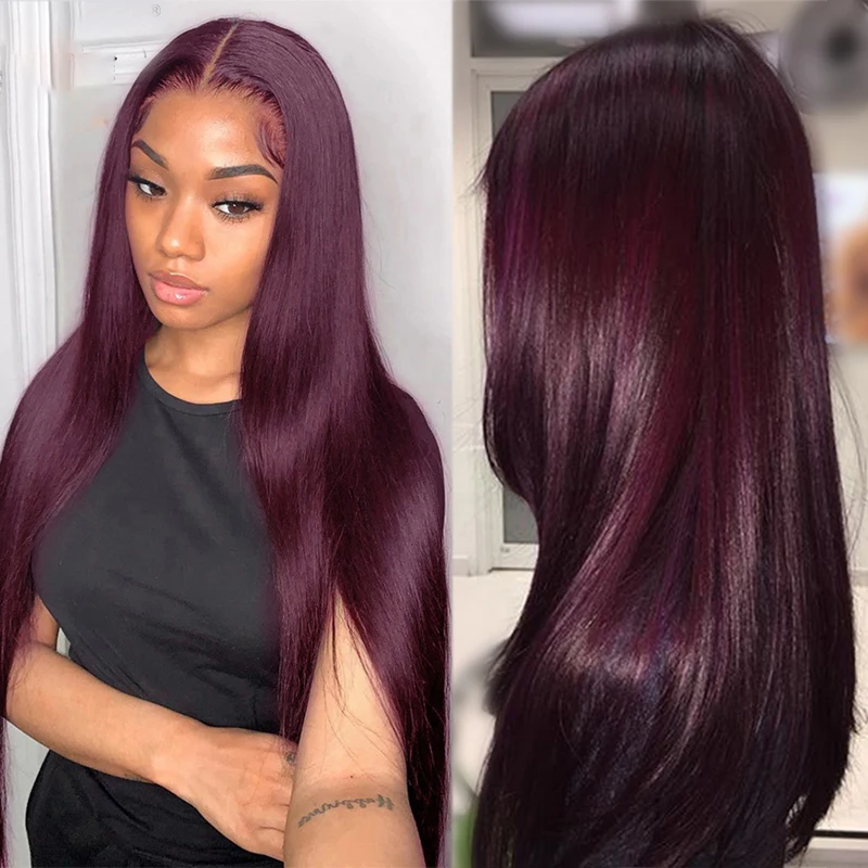 

99j Soft 26“ Long 180Density Burgundy Straight Lace Front Wig For Black Women BabyHair Heat Resistant Preplucked Daily Glueless