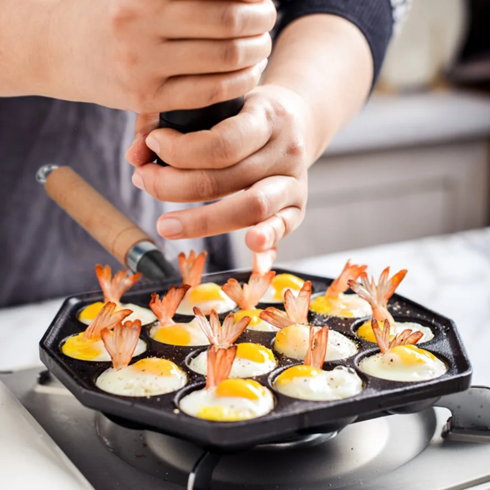 14 Holes Cast Iron Takoyaki Pan Nonstick Takoyaki Grill Pan Takoyaki Maker Baking Tray for Takoyaki and Round Pancakes Making