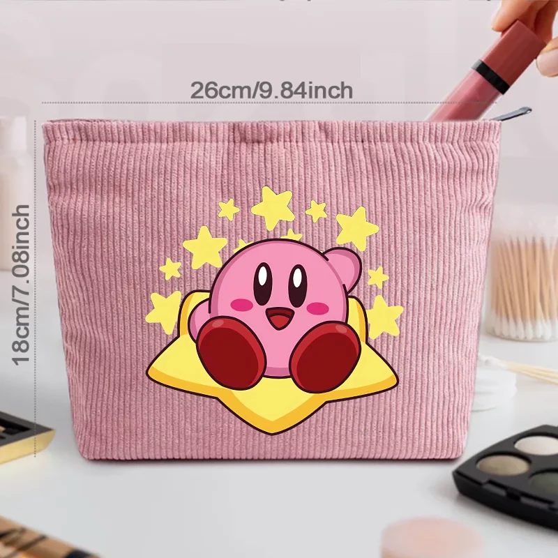 Star Kirbys Corduroy Makeup Bag Cartoon Anime Portable Travel Clutch Bags Casual Retro Simple Women Storage Pouch Birthday Gift