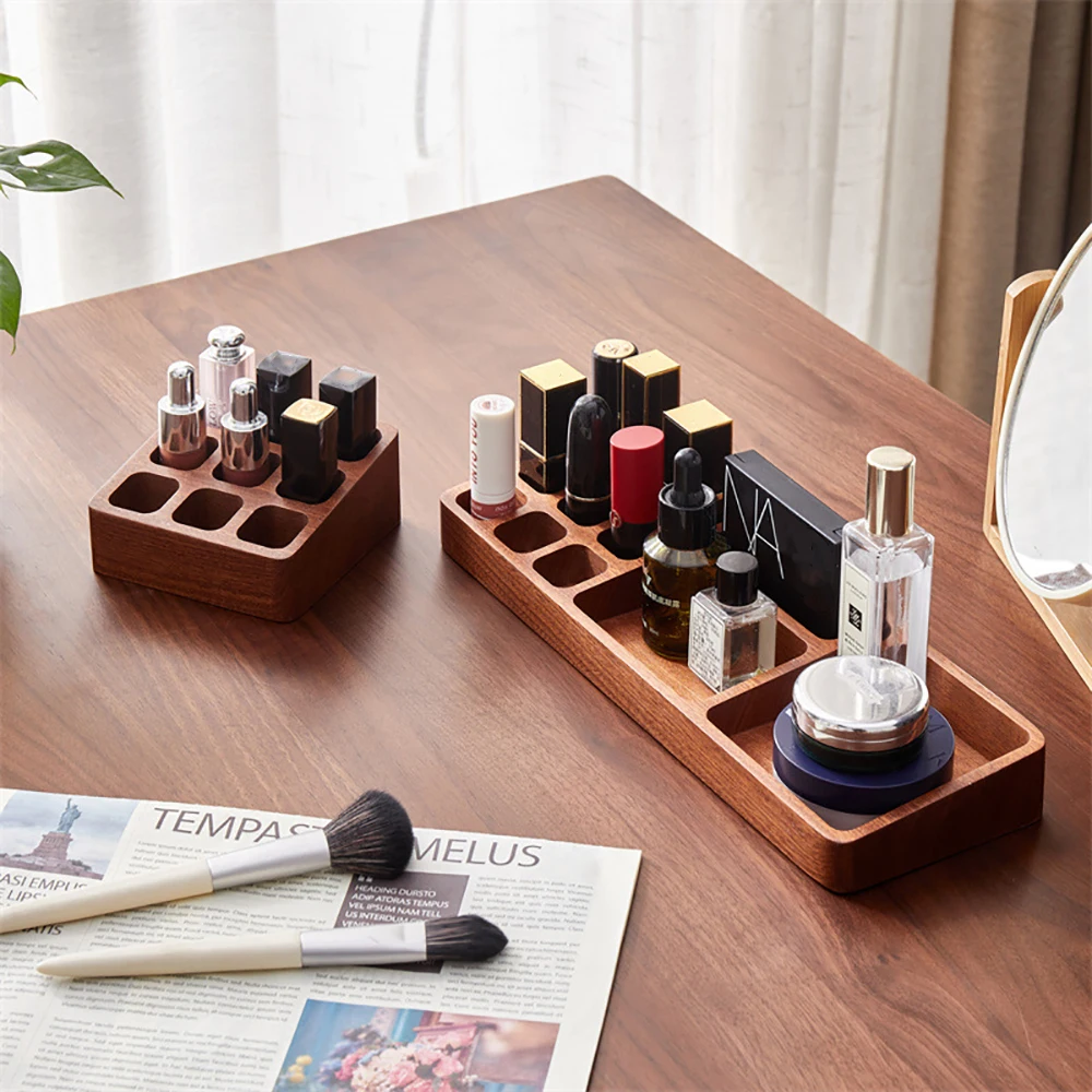 Vintage Wooden Lipstick Makeup Storage Box Desktop Sundries Lipstick Jewelry Display Box Home Decoration Cosmetic Organizer Box