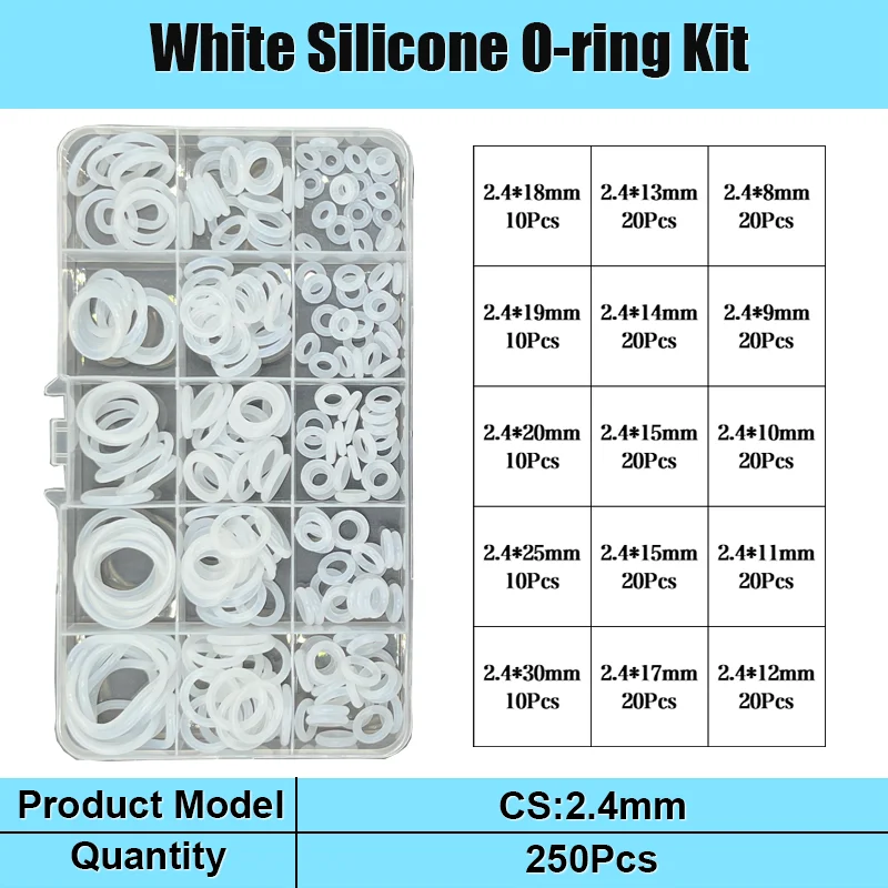 CS 1,5/2,0/2,4/3,1 mm weiße VMQ O-Ring-Dichtung, Silikondichtung, O-Ring, Silikonring, hochtemperaturbeständiges Unterlegscheiben-Set – Detail 9