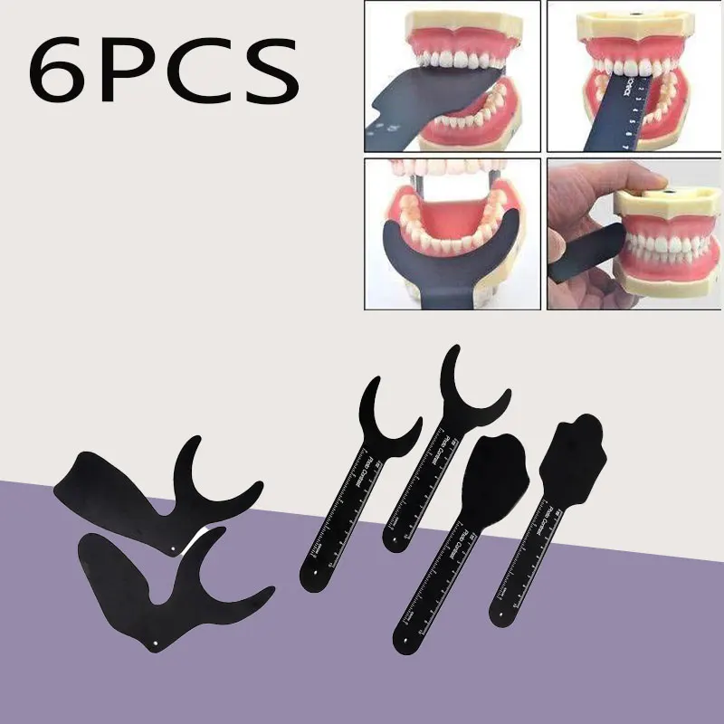 

6Pc Dental Orthodontic Black Background Photo Image Contrast Board Oral Cheek Plate with Scale Mark Autoclavable Dentist Tools