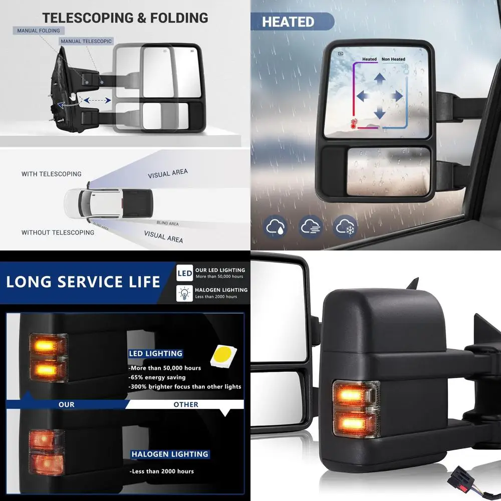 

Буксирные зеркала, совместимые с Ford F250 F350 F450 F550 1999-2016 гг., супергрузовик с подогревом, ручная телескопическая и складная пара светодиодов